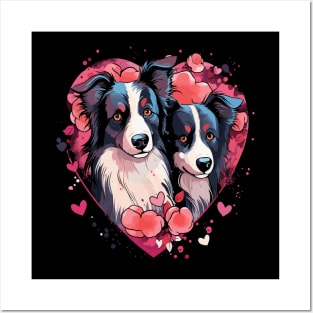 Border Collie Couple Valentine Posters and Art